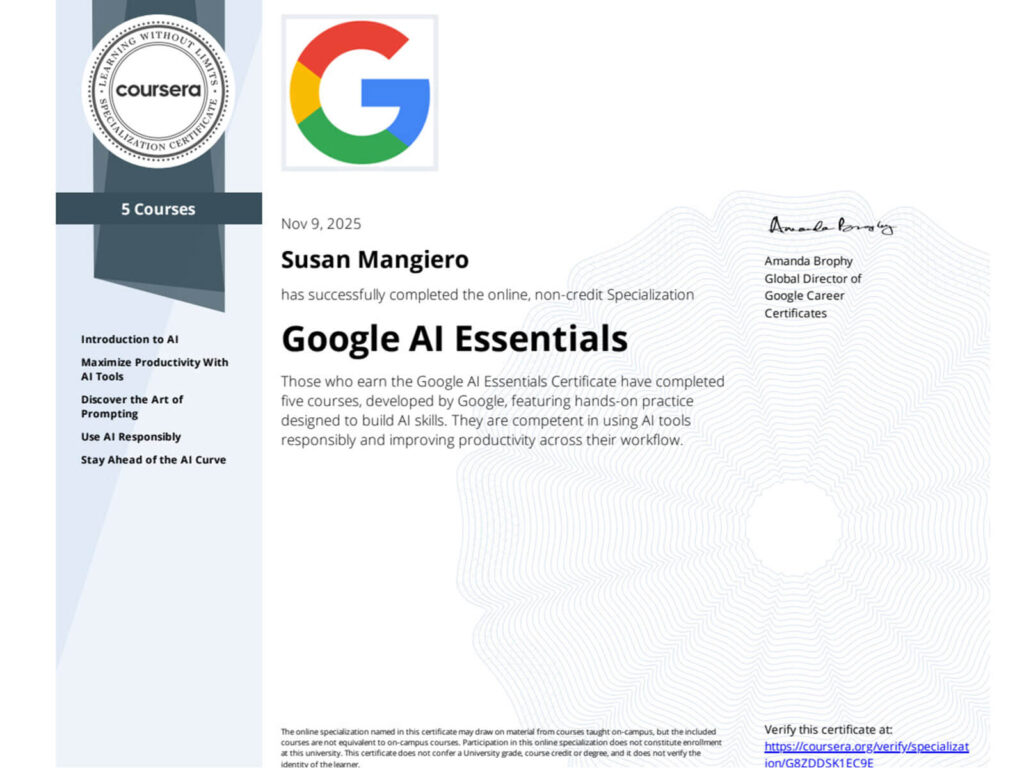 Google AI Essentials certificate