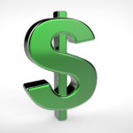 metallic green dollar sign with white background