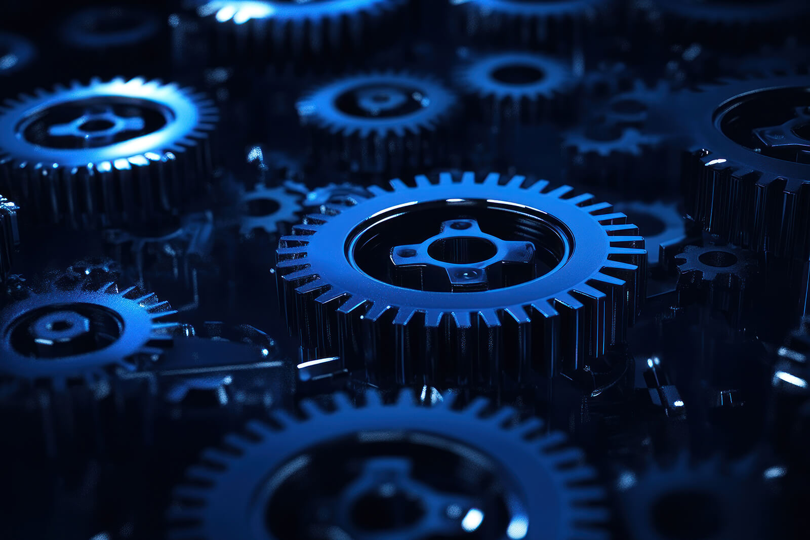 several gears with a blue overlay