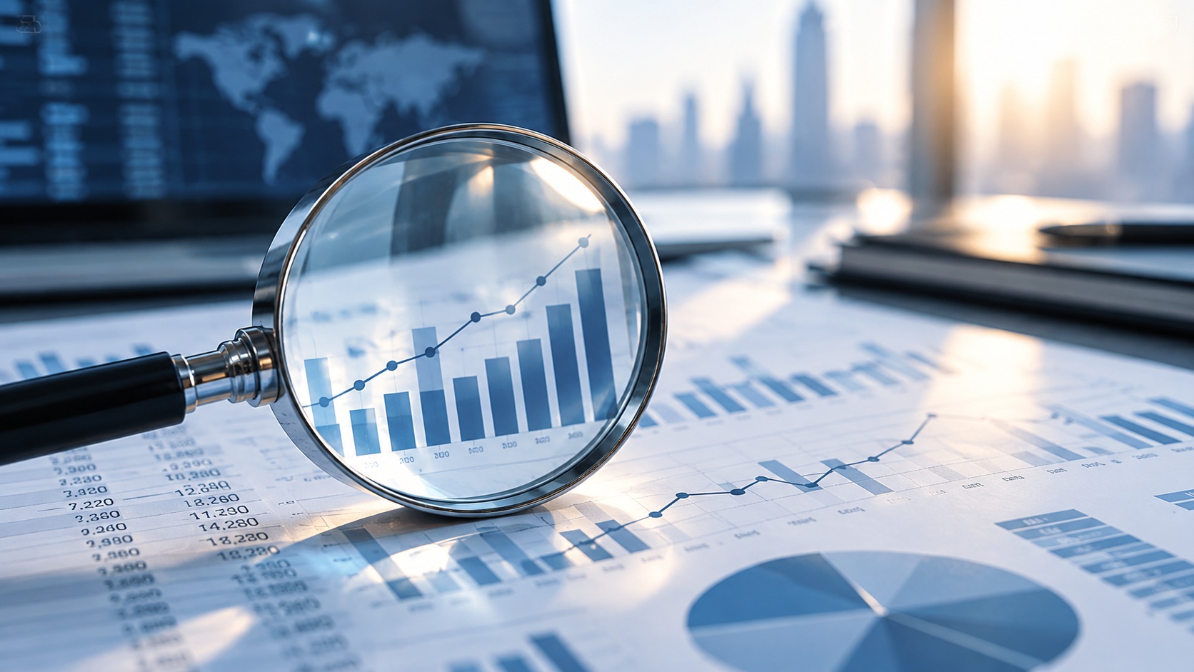 Magnifying glass over a spreadsheet chart